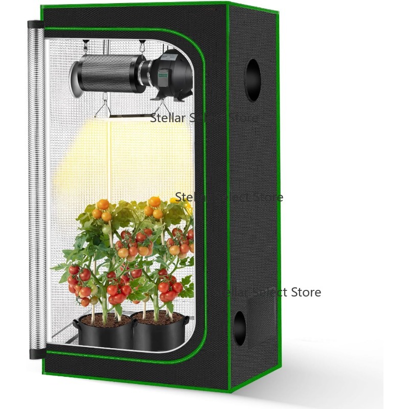 Grow Tent Complete Kit - ชุดเรือนกระจกในร่มขนาดใหญ่ ครบชุดสำหรับปลูกสมุนไพร เต็นท์ปลูกต้นไม้ในบ้าน สำหรับเพาะต้นกล้าและขยายพันธุ์พืช เต็นท์เกษตรสีเขียว