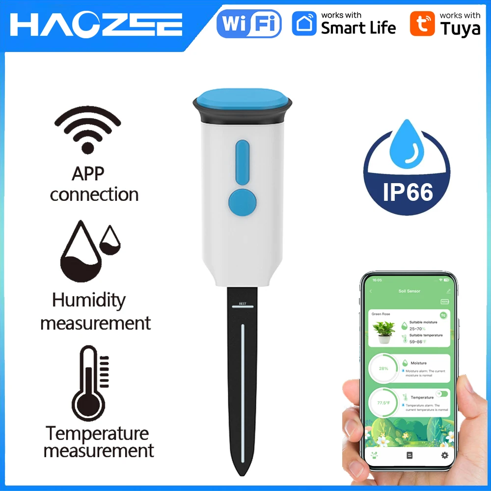 Smart Garden Monitor - Haozee Tuya Smart WiFi เซ็นเซอร์ตรวจจับความชื้นในดิน IP66