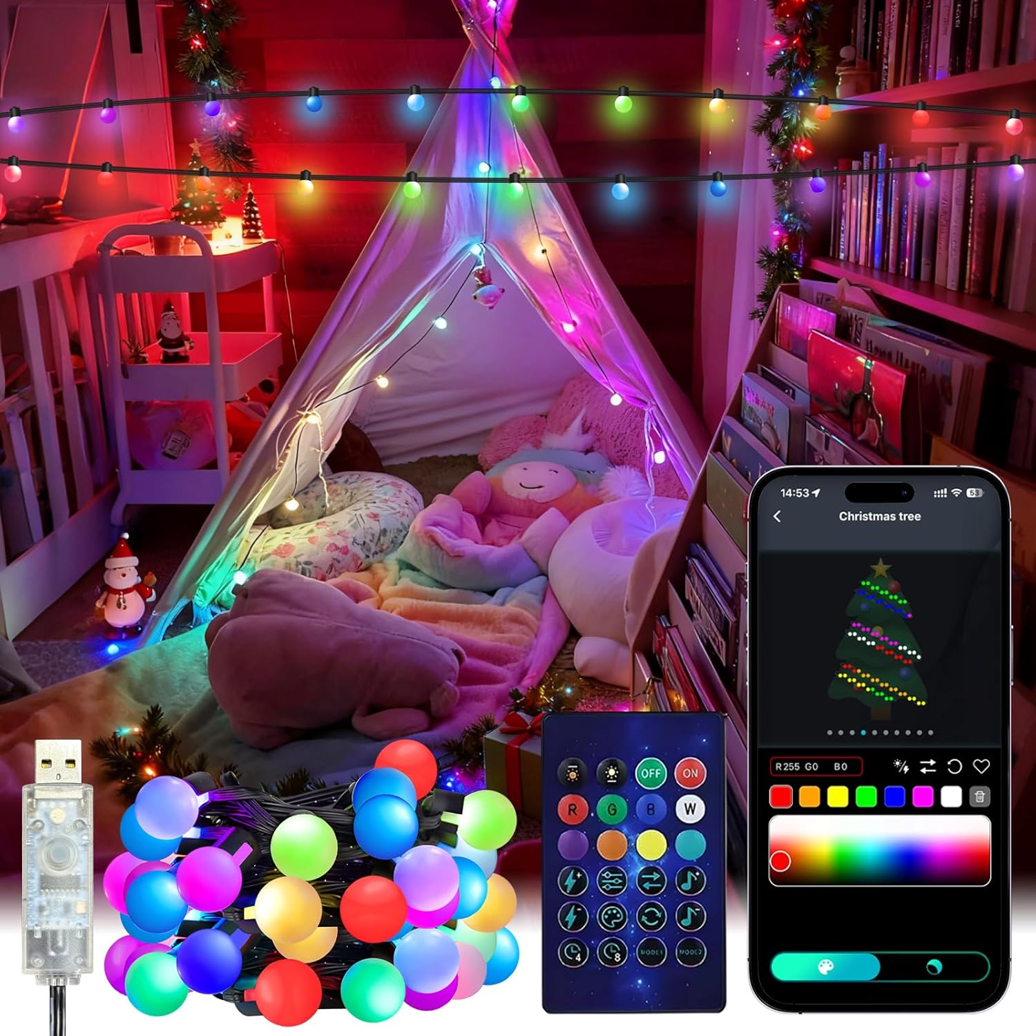Smart Garden Light Controller - ไฟประดับทรงลูกโลกอัจฉริยะ 5/10 เมตร ไฟ LED เปลี่ยนสี