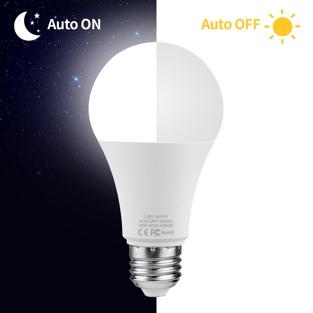 Smart Garden Festoon Lights - หลอดไฟเซนเซอร์ควบคุม E27 15W สำหรับกลางแจ้ง, AC110V/220V หลอดไฟเดย์ไนท์เปิดปิดไฟอัตโนมัติโคมไฟอัจฉริยะสำหรับสวนลานบ้าน