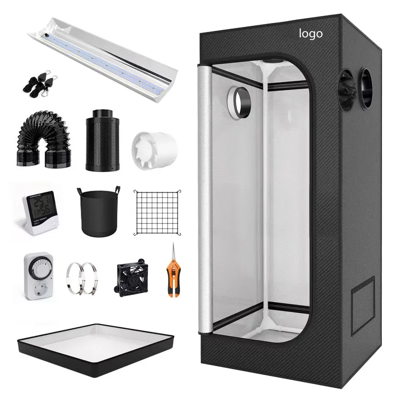 Grow Tent Complete Kit - เต็นท์ปลูกต้นไม้ในร่มแบบกำหนดเองจากโรงงาน ผ้าใบไมลาร์ 600d พร้อมชุดอุปกรณ์ปลูกต้นไม้ในร่มแบบสะท้อนแสงสูง โครงสร้างโลหะครบชุด