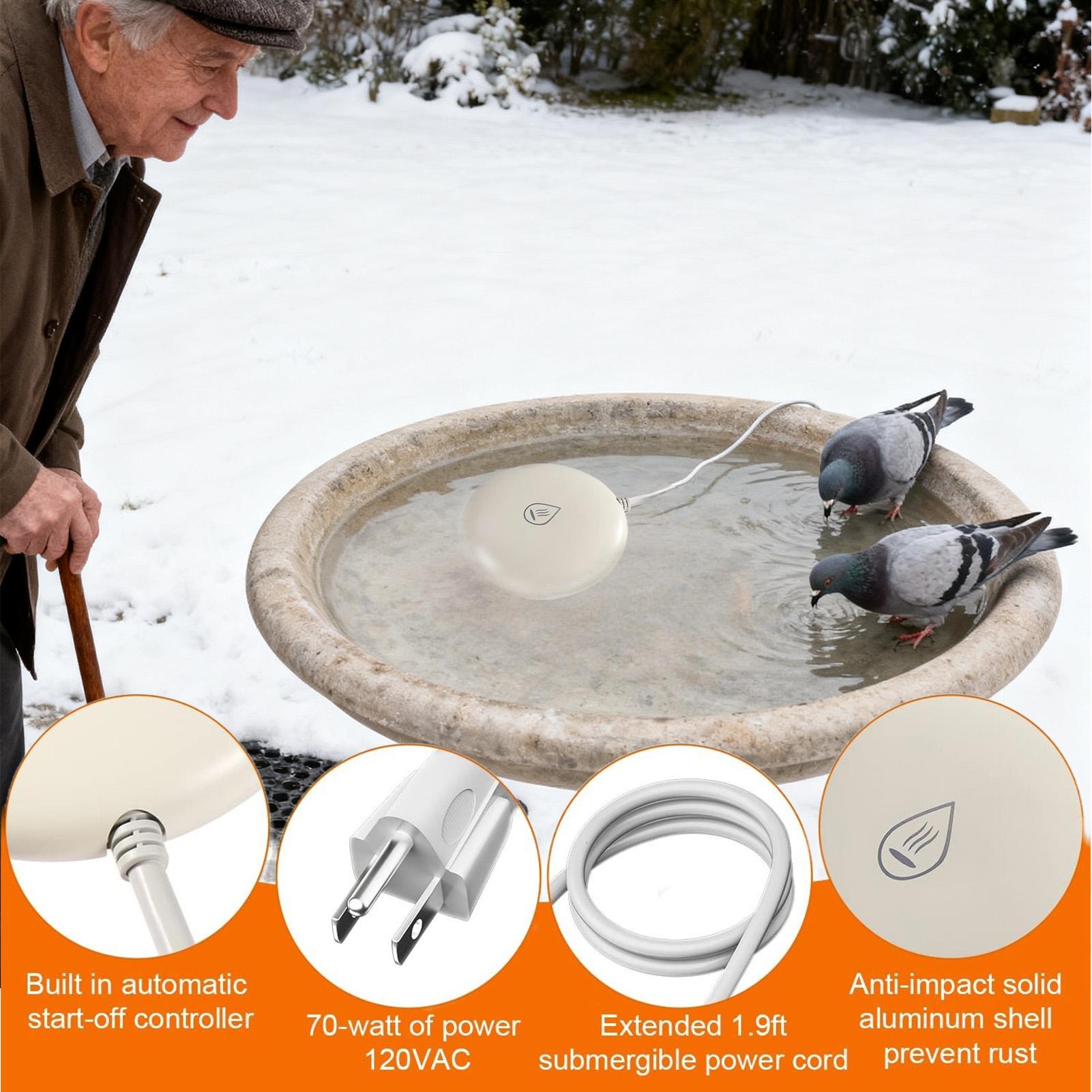 Smart Garden Bird Bath - เครื่องทำความร้อนสำหรับน้ำพุนก เครื่องทำน้ำอุ่นสำหรับนก เครื่องละลายน้ำแข็งอัจฉริยะสำหรับบ่อในฤดูหนาว น้ำพุในสวน สนามหญ้า ลานบ้าน