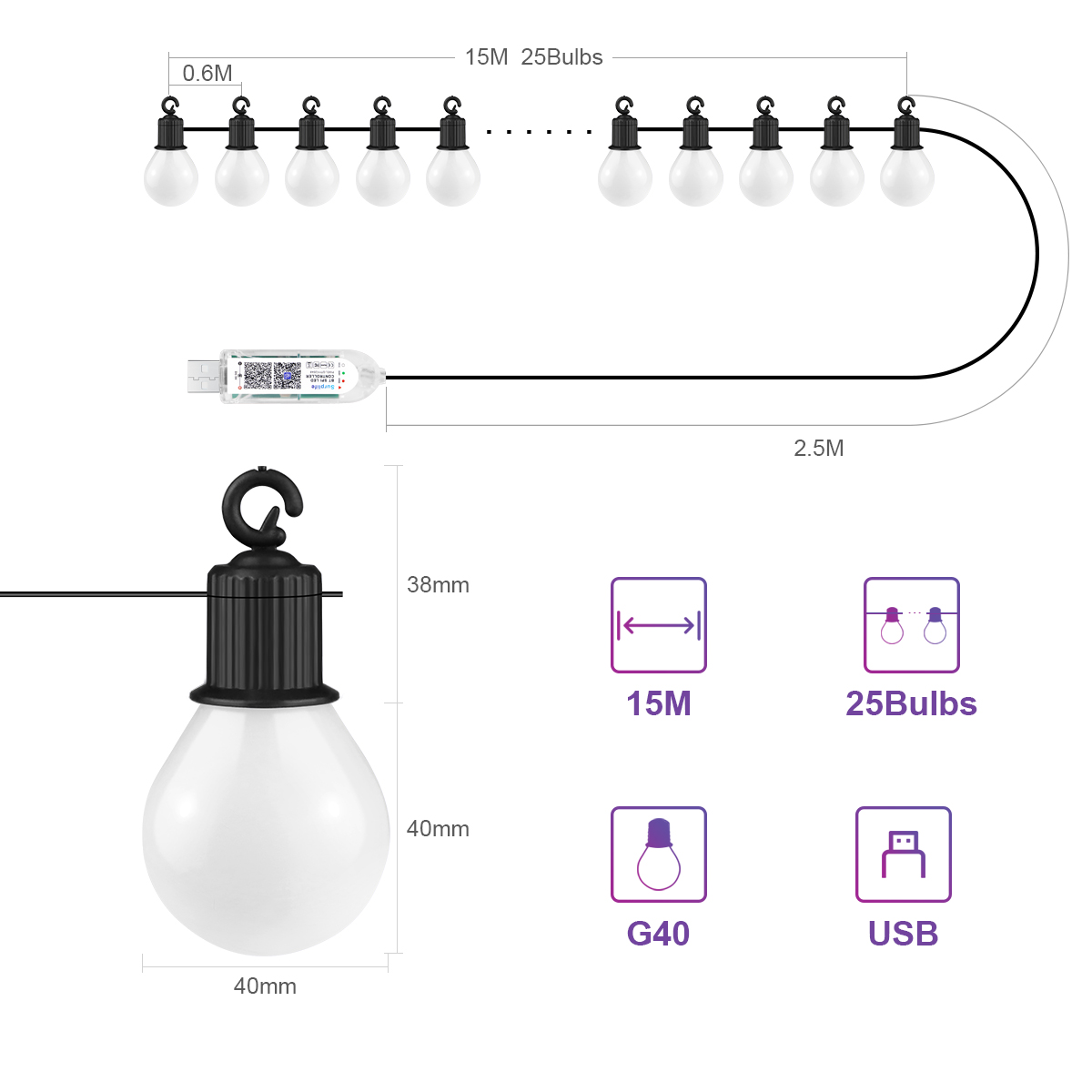 หลอดไฟ LED รุ่น Smart G40 แบบส - Smart Garden Festoon Lights บทวิจารณ์และราคา